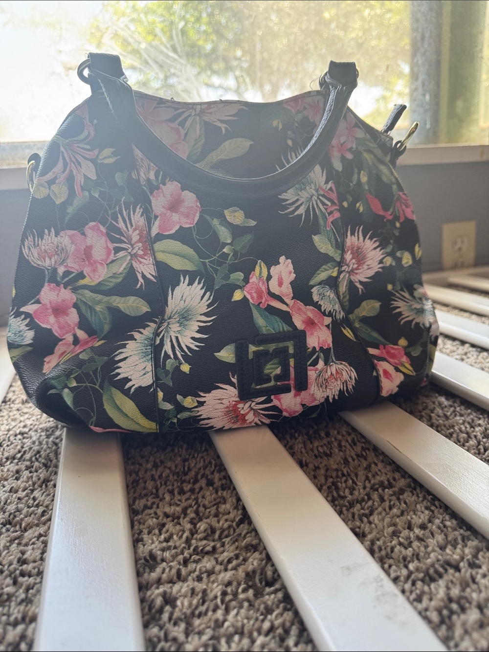 Liz Claiborne floral black two handle tote Purse